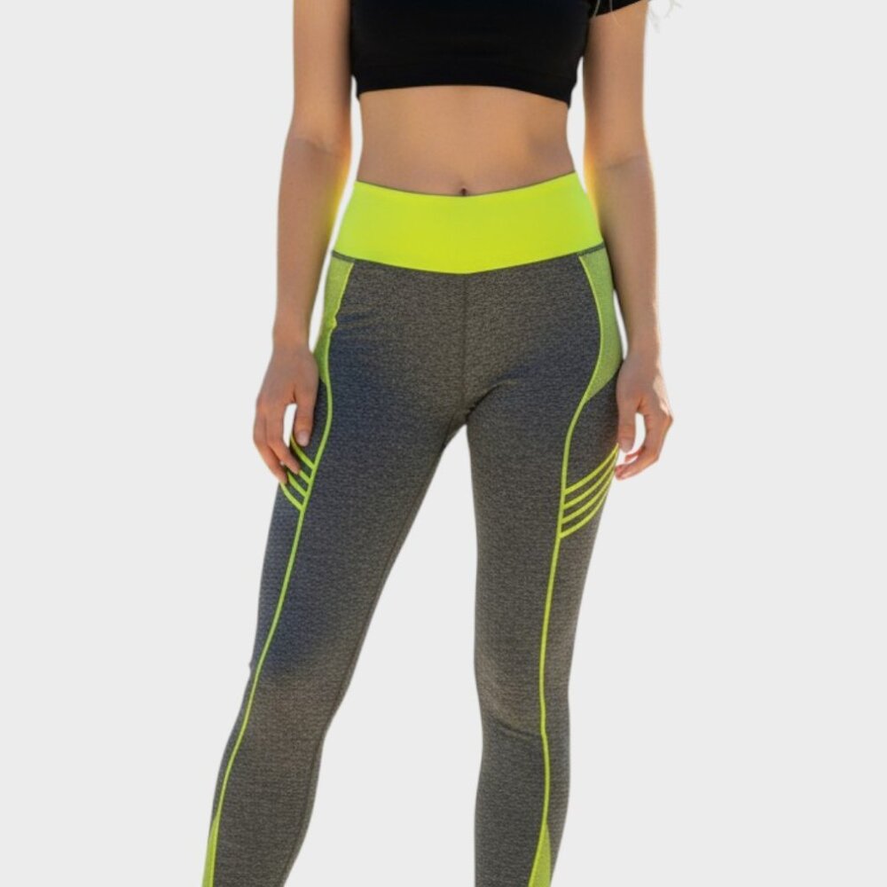 New Mix Womens S Gray Neon High Waist Compression Workout Leggings